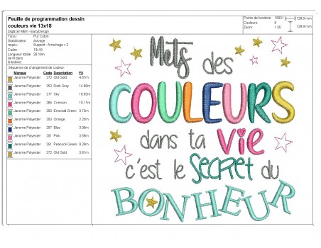 Motif de broderie machine couleurs  dans ta vie