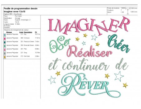 Motif de broderie machine continuer de rêver