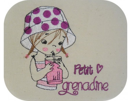 Motif de broderie machine petite fille buvant une grenadine