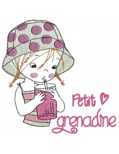 Motif de broderie machine petite fille buvant une grenadine