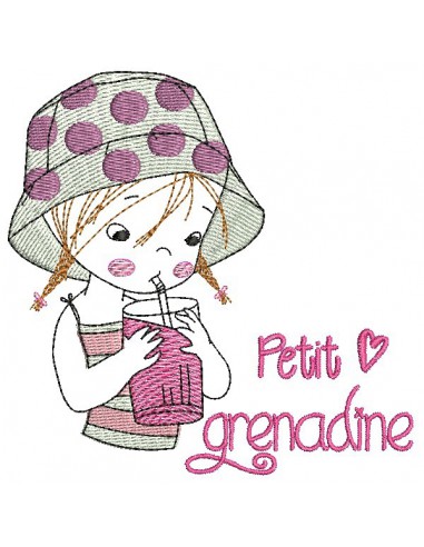 Motif de broderie machine petite fille buvant une grenadine