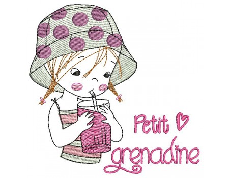 Motif de broderie machine petite fille buvant une grenadine