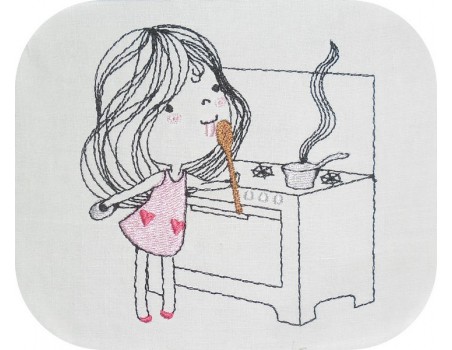 Instant download machine embroidery design  little girl doing the cooking