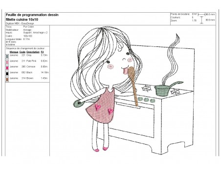 Instant download machine embroidery design  little girl doing the cooking