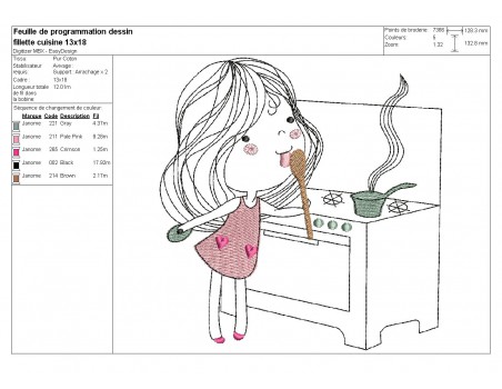 Instant download machine embroidery design  little girl doing the cooking