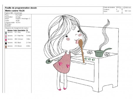 Instant download machine embroidery design  little girl doing the cooking