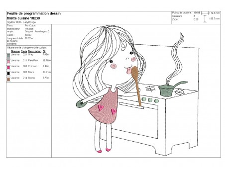 Instant download machine embroidery design  little girl doing the cooking