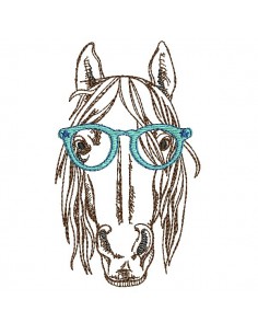 Instant download machine embroidery  unicorn with his glasses and mylar horn