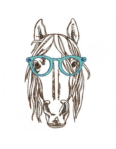 Motif de broderie machine cheval avec lunettes