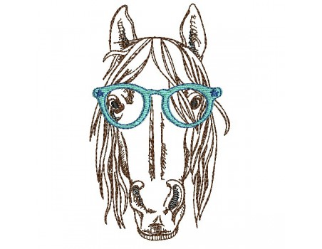 Motif de broderie machine cheval avec lunettes