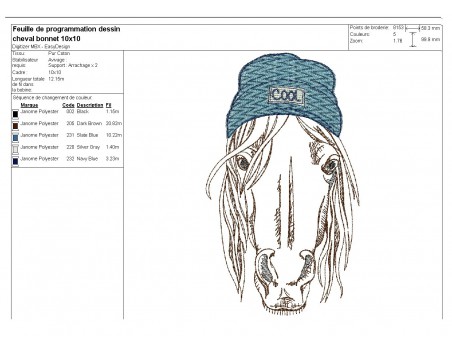 Motif de broderie machine cheval avec bonnet