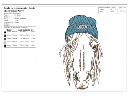 Motif de broderie machine cheval avec bonnet