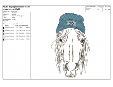 Motif de broderie machine cheval avec bonnet