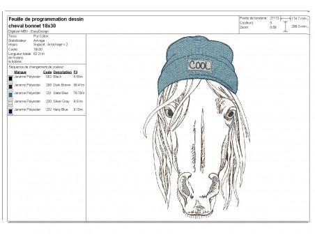 Motif de broderie machine cheval avec bonnet