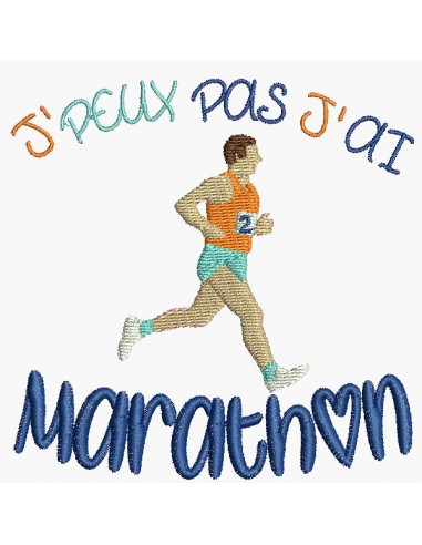 Motif de broderie machine j'peux pas j'ai  marathon