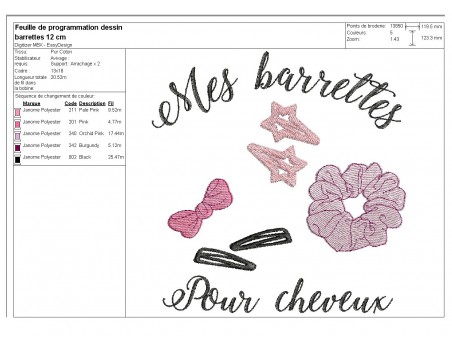 Motif de broderie machine mes   barrettes  pour cheveux