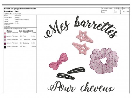 Motif de broderie machine mes   barrettes  pour cheveux