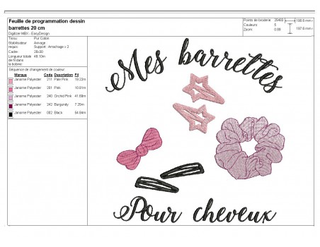 Motif de broderie machine mes   barrettes  pour cheveux