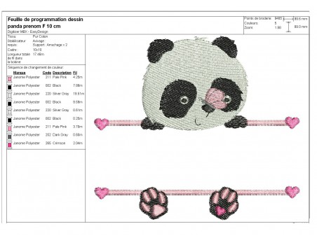 Motif de broderie machine  panda prénom fille