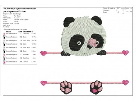 Motif de broderie machine  panda prénom fille