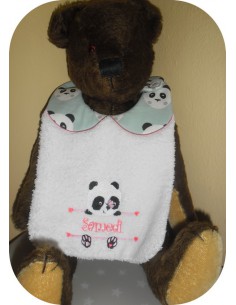 Instant downloads machine embroidery design machine  ITH  bib customizable  panda  for boy