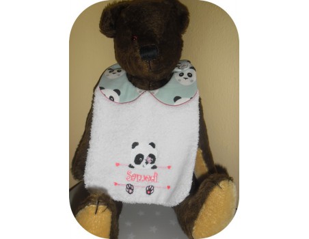 Instant downloads machine embroidery design machine  ITH  bib customizable  panda  for boy
