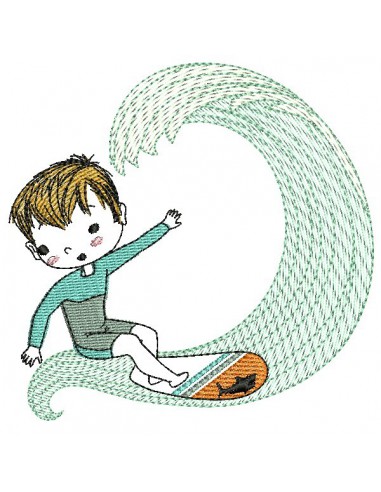 Embroidery design boy and toy dinosaur