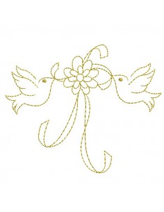 Motif de broderie machine  oiseaux au bouquet de fleurs