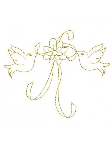 Motif de broderie machine  oiseaux au bouquet de fleurs