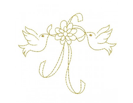 Motif de broderie machine  oiseaux au bouquet de fleurs