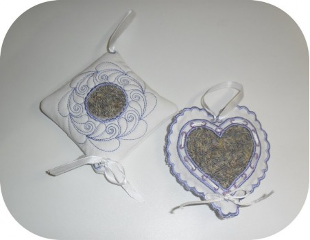 Instant download machine embroidery design ITH lavender heart with fringed pompom