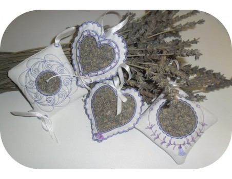 Instant download machine embroidery design ITH lavender heart with fringed pompom