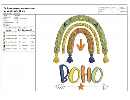 Motif de broderie machine arc en ciel  boho