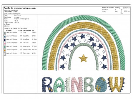 Motif de broderie machine arc en ciel Rainbow