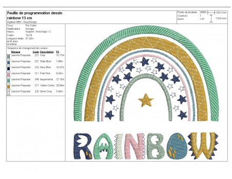 Motif de broderie machine arc en ciel Rainbow