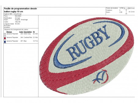 Motif de broderie machine ballon  rugby