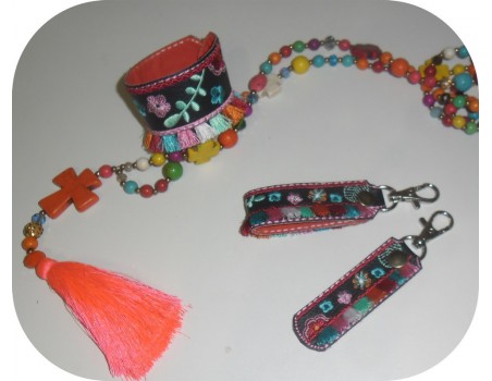 Instant download machine embroidery ith long keychain with pompoms