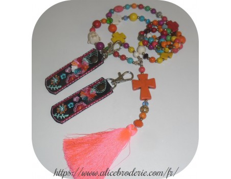 Instant download machine embroidery ith  keychain with pompoms