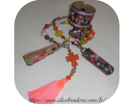 Motif de broderie machine ITH bracelet  bohème pompon rond