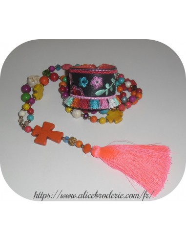 Instant download machine embroidery ith wristband with round tassel 3D