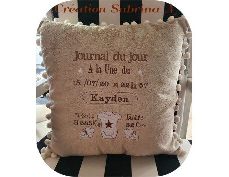 Motif de broderie machine journal de naissance personnalisable