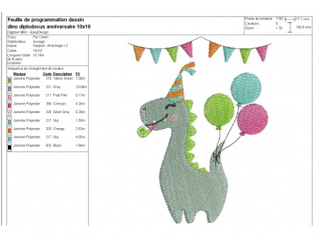 Instant download machine embroidery design diplodocus dinosaur