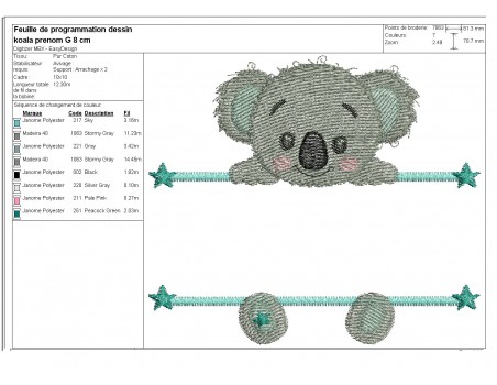 Instant download machine embroidery koala to customize for boy