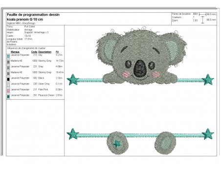 Instant download machine embroidery koala to customize for boy