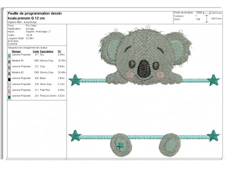 Instant download machine embroidery koala to customize for boy