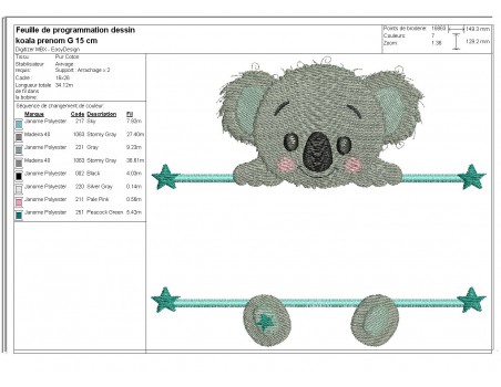 Instant download machine embroidery koala to customize for boy