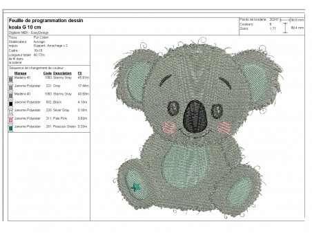 Motif de broderie machine koala garçon