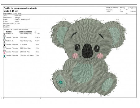 Motif de broderie machine koala garçon