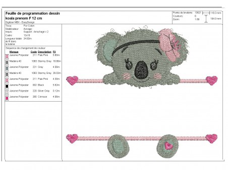 Instant download machine embroidery koala to customize for boy