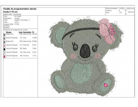 Motif de broderie machine koala fille